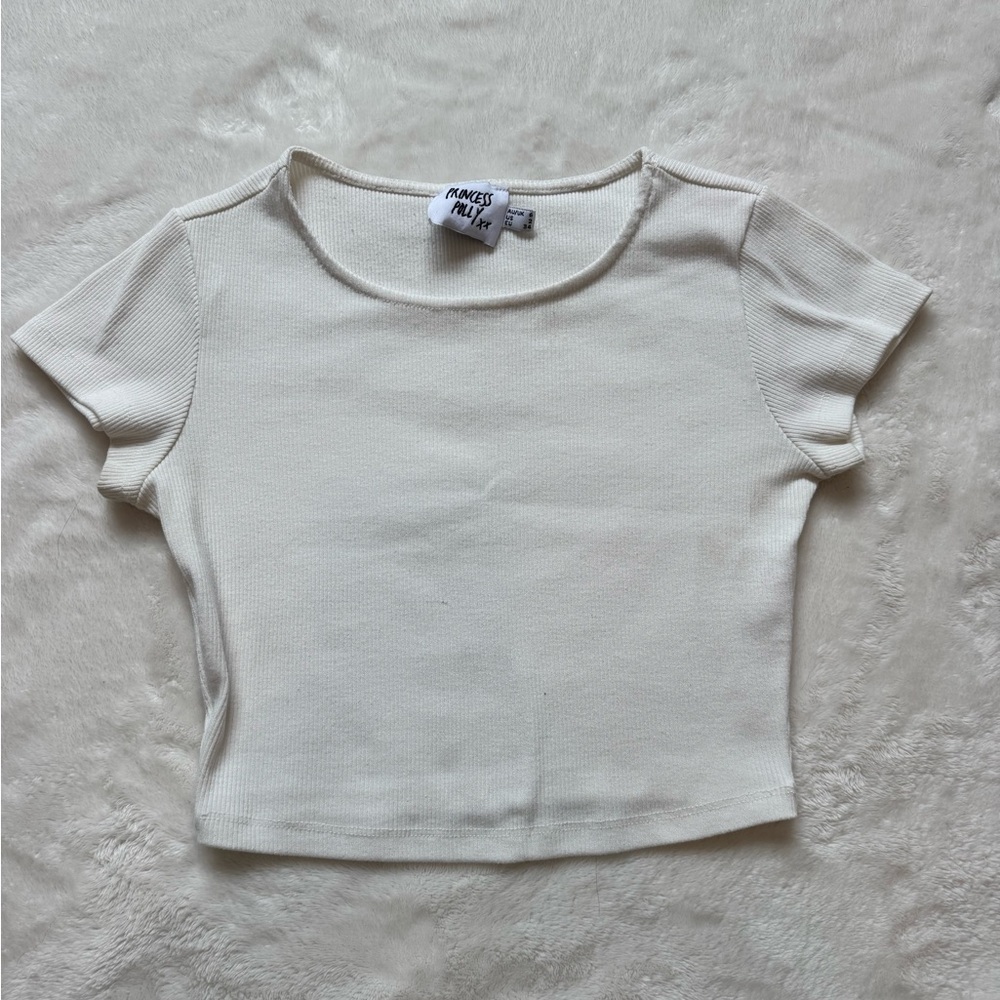 Princess Polly Off-White Ribbed Crop Top
